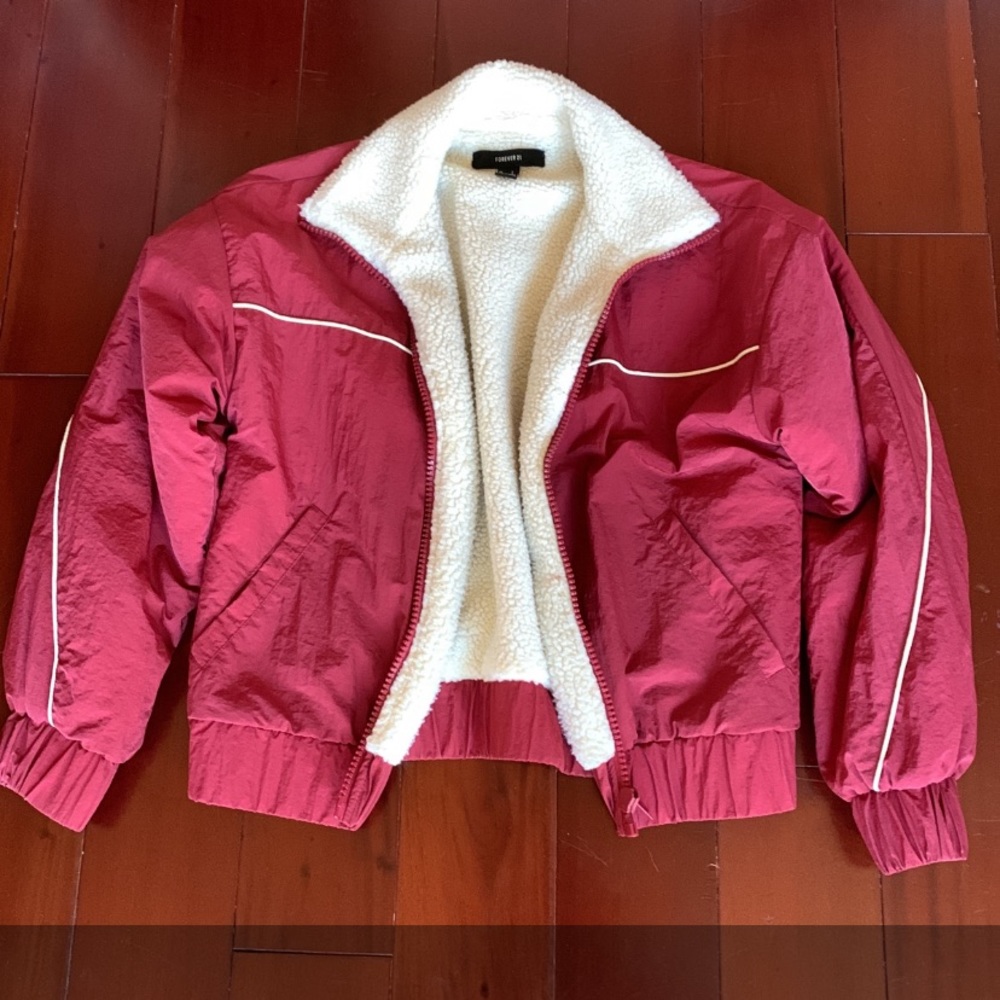 Red Retro Fur Jacket Size Small Forever 21